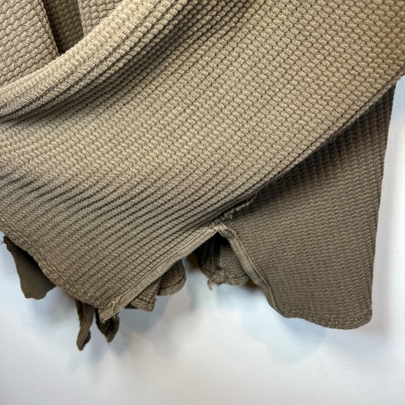 We The Free People Womens Travis Oversized Thermal V-Neck Polo Shirt Green Small - Picture 8 of 13